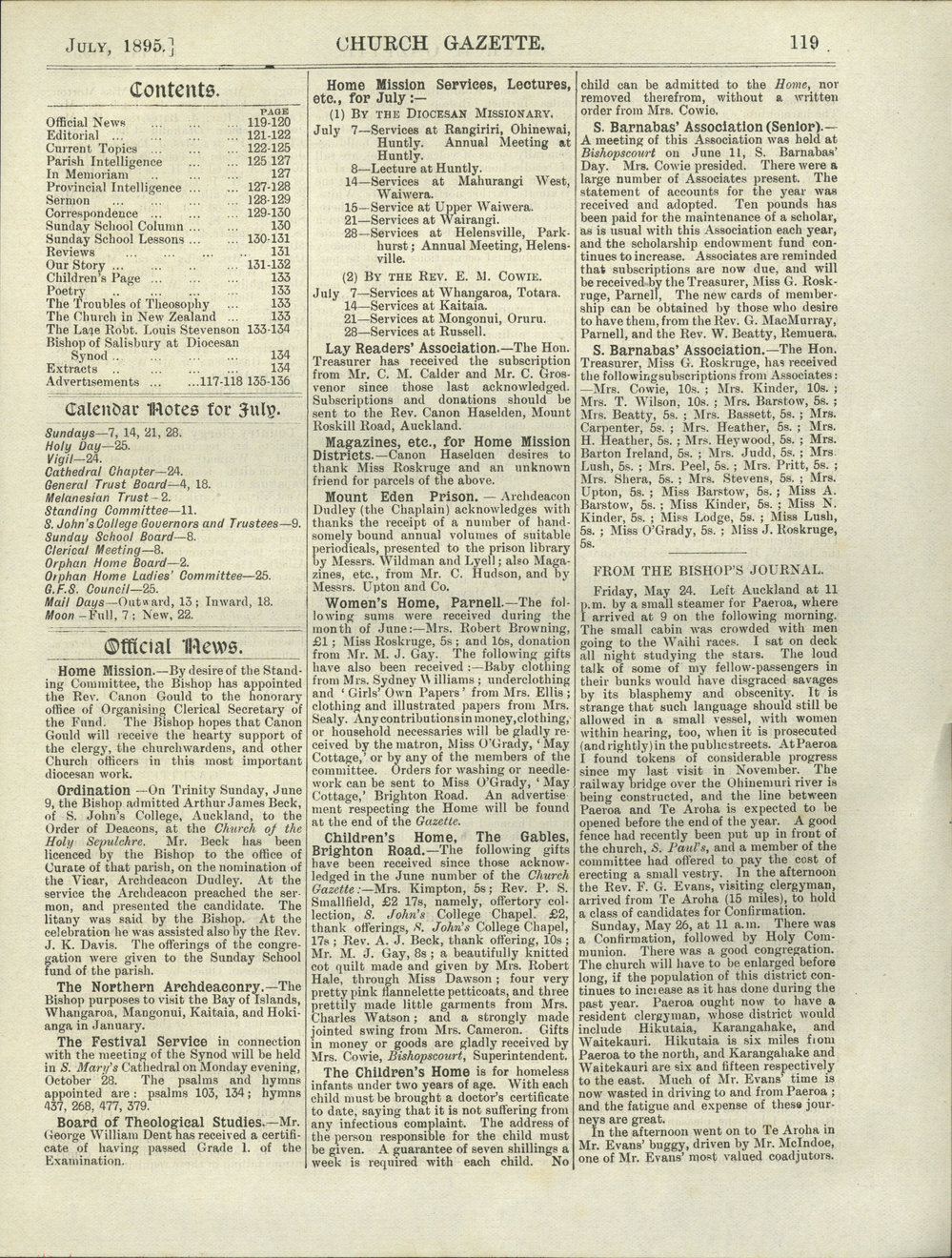 Church Gazette, Auckland: July 1895