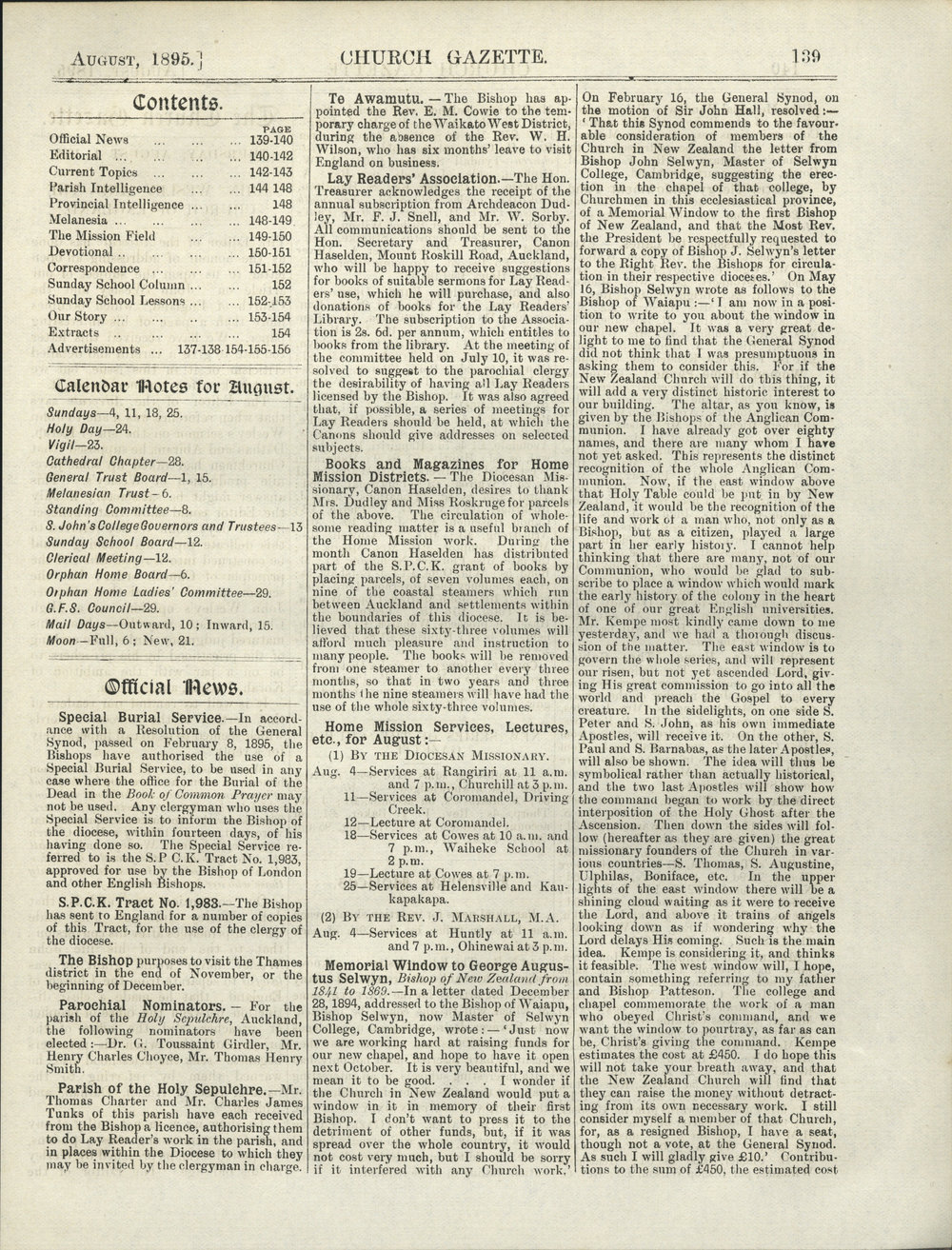 Church Gazette, Auckland: August 1895