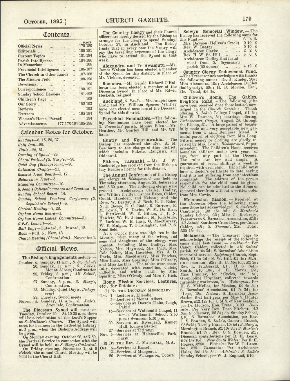 Church Gazette, Auckland: October 1895