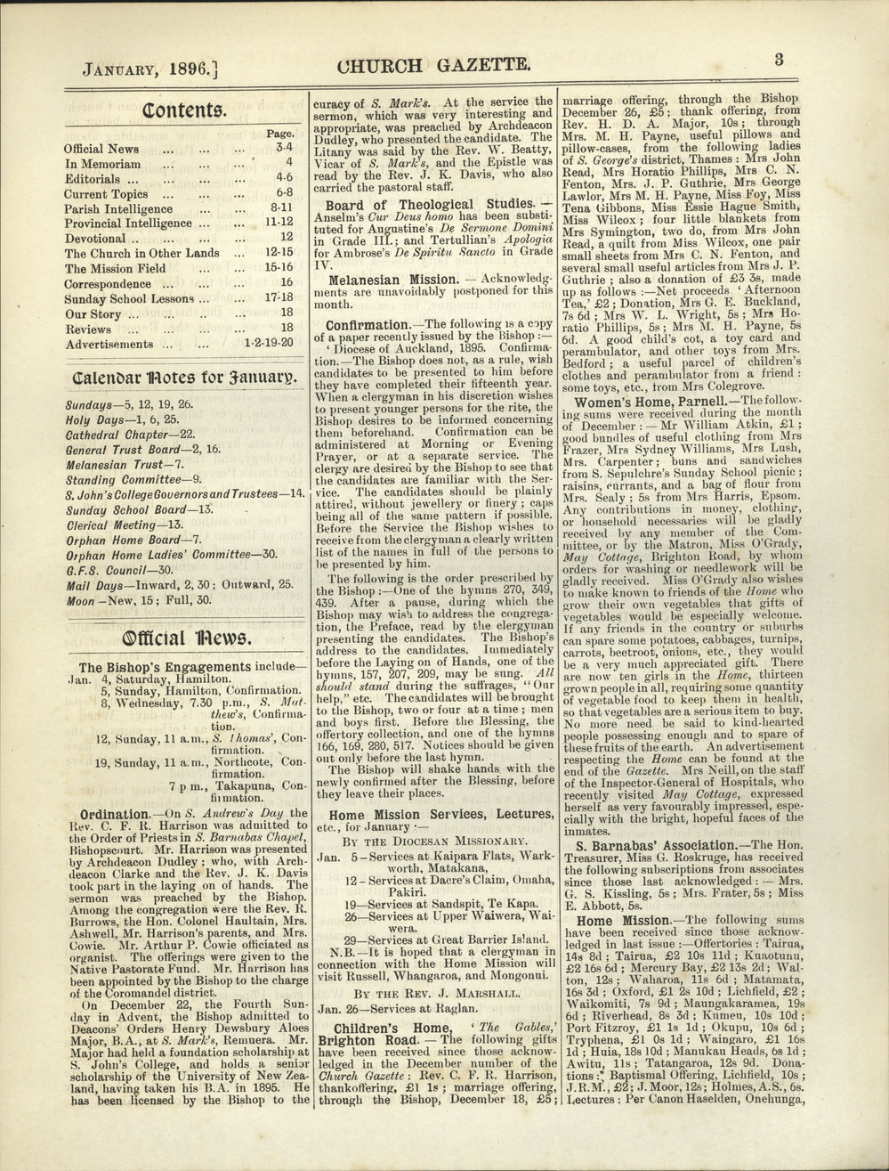 Church Gazette, Auckland: January 1896