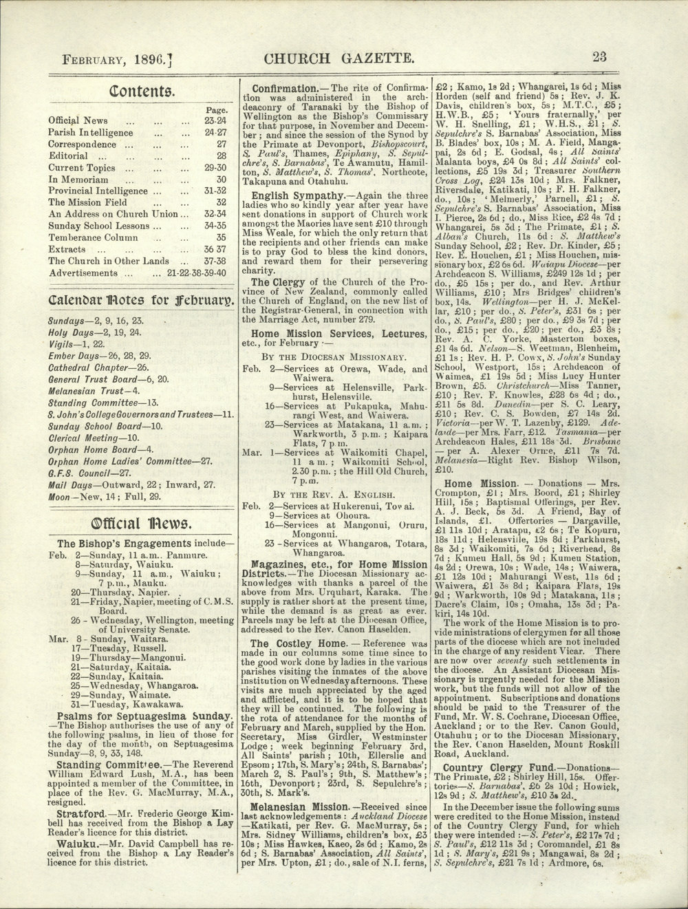 Church Gazette, Auckland: February 1896