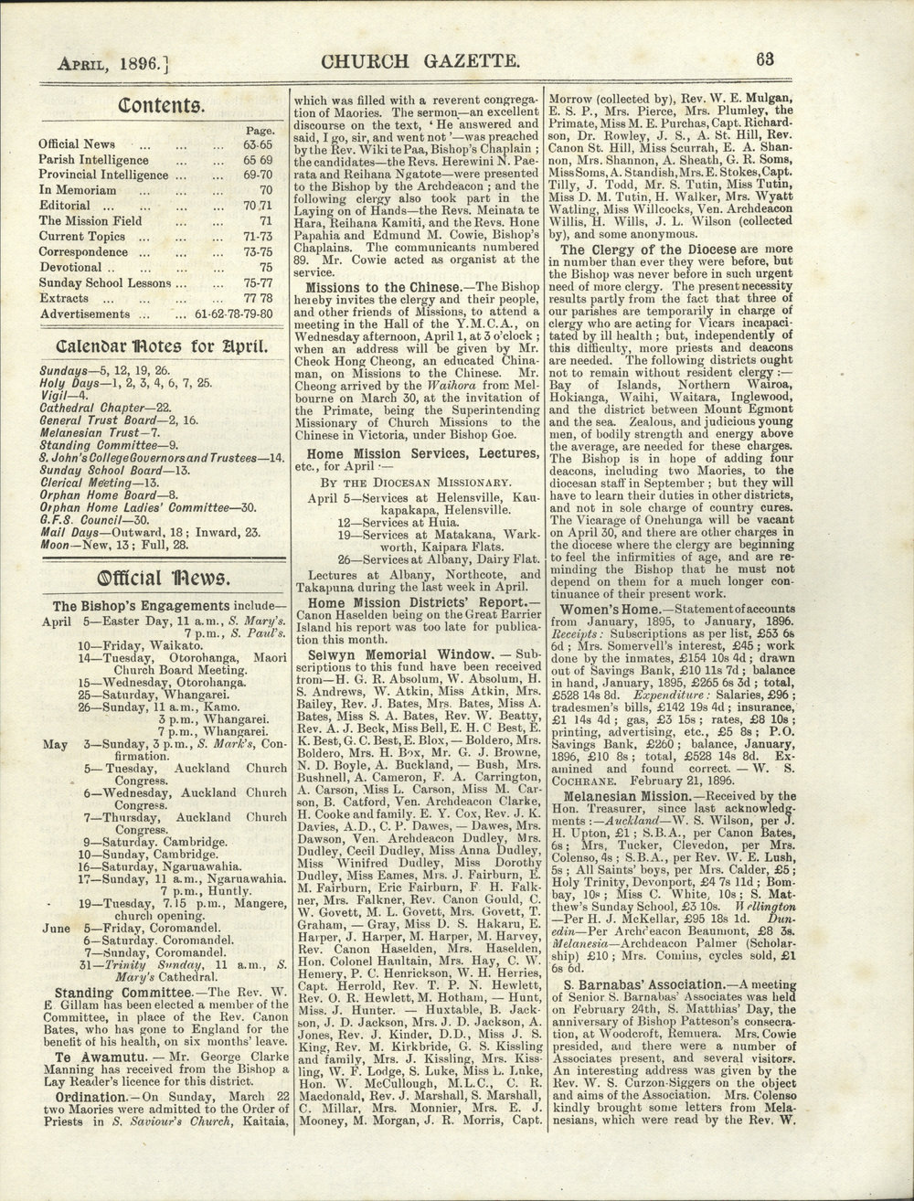 Church Gazette, Auckland: April 1896