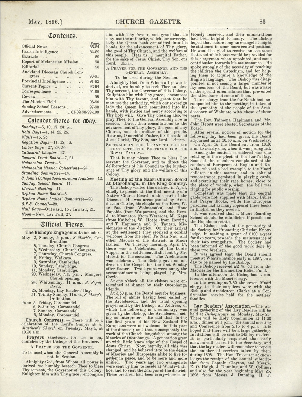 Church Gazette, Auckland: May 1896