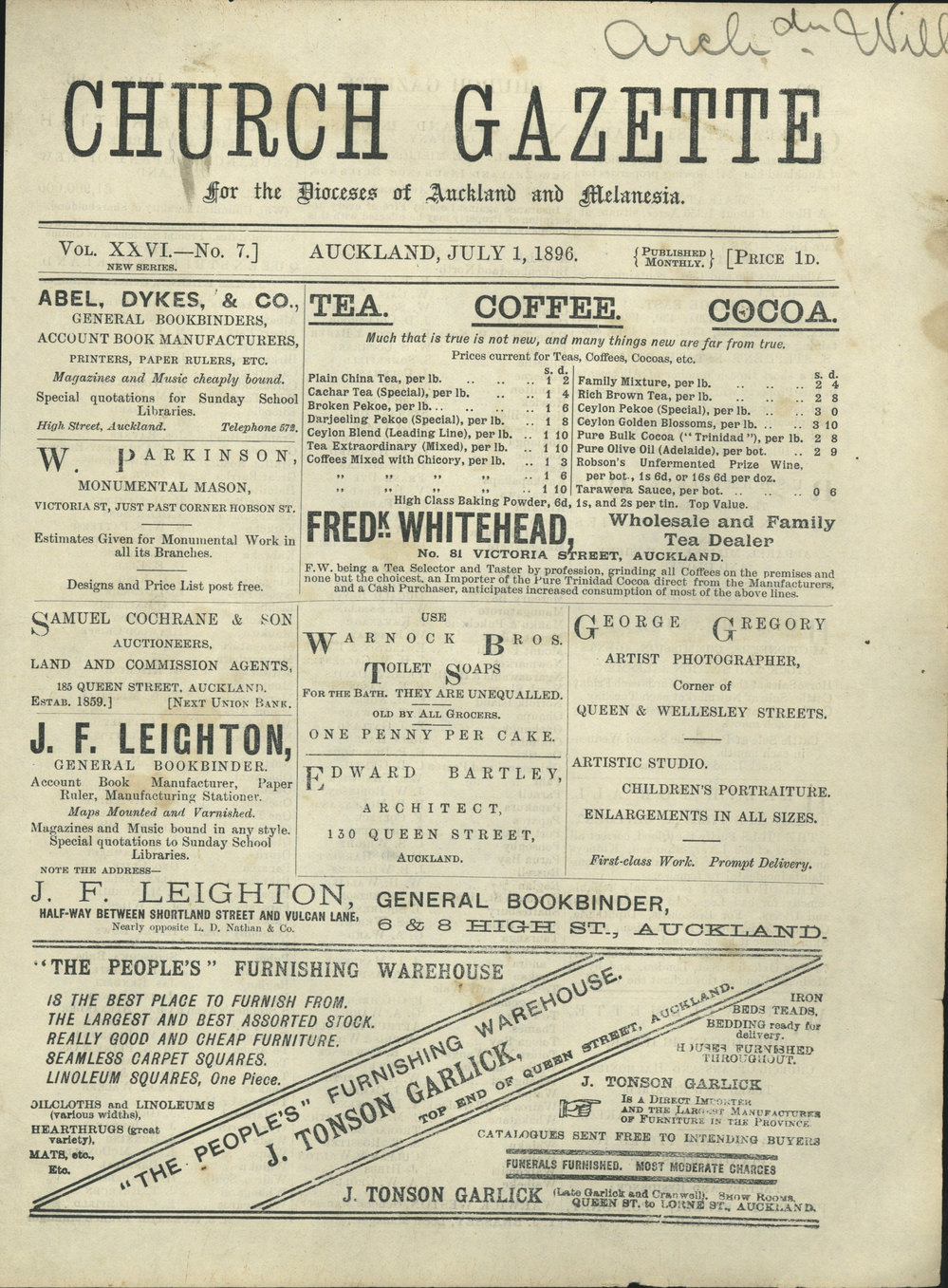 Church Gazette, Auckland: July 1896