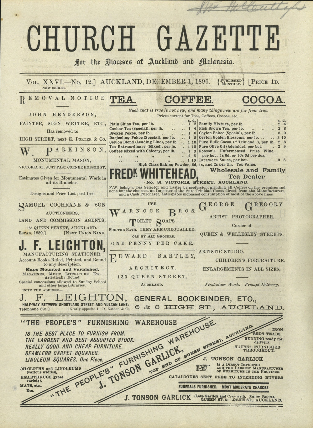 Church Gazette, Auckland: December 1896