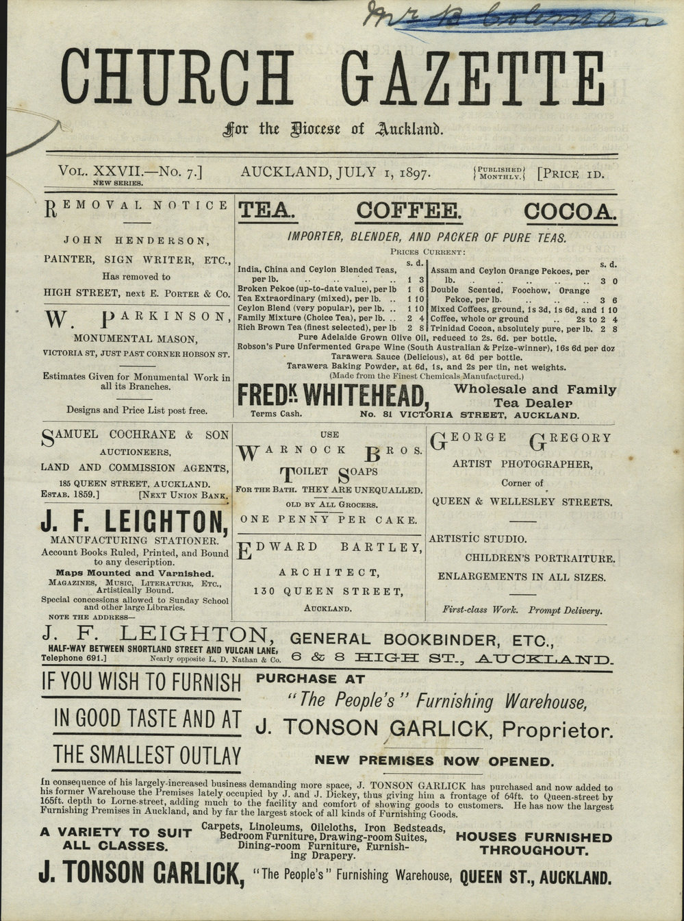 Church Gazette, Auckland: July 1897