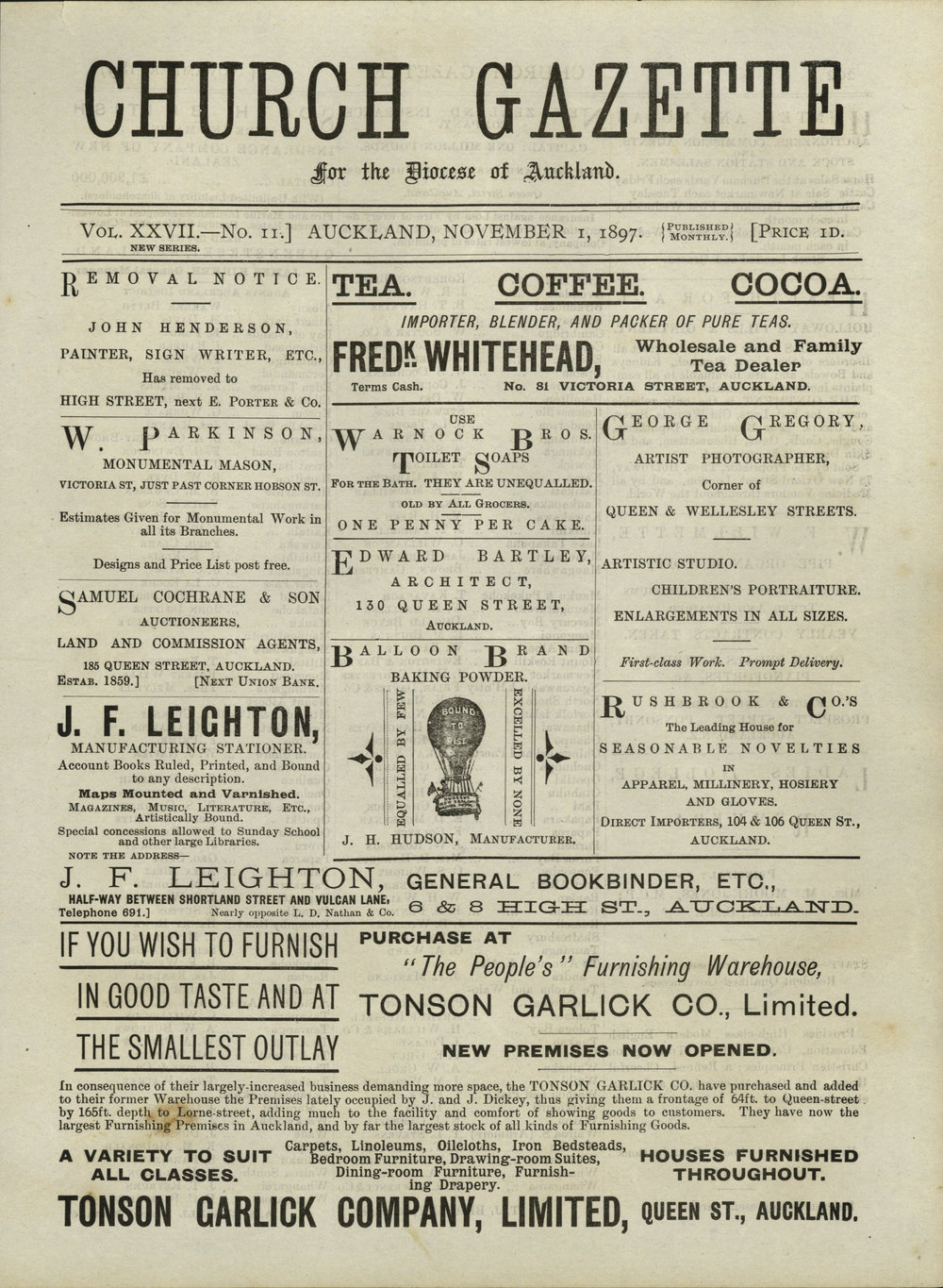 Church Gazette, Auckland: November 1897