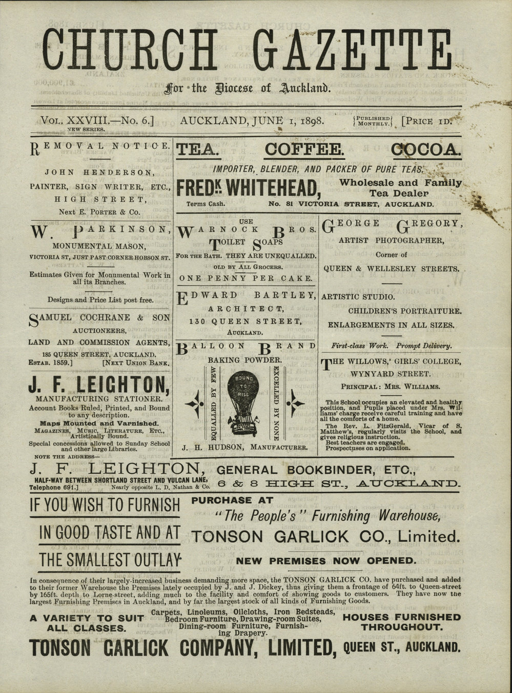 Church Gazette, Auckland: June 1898
