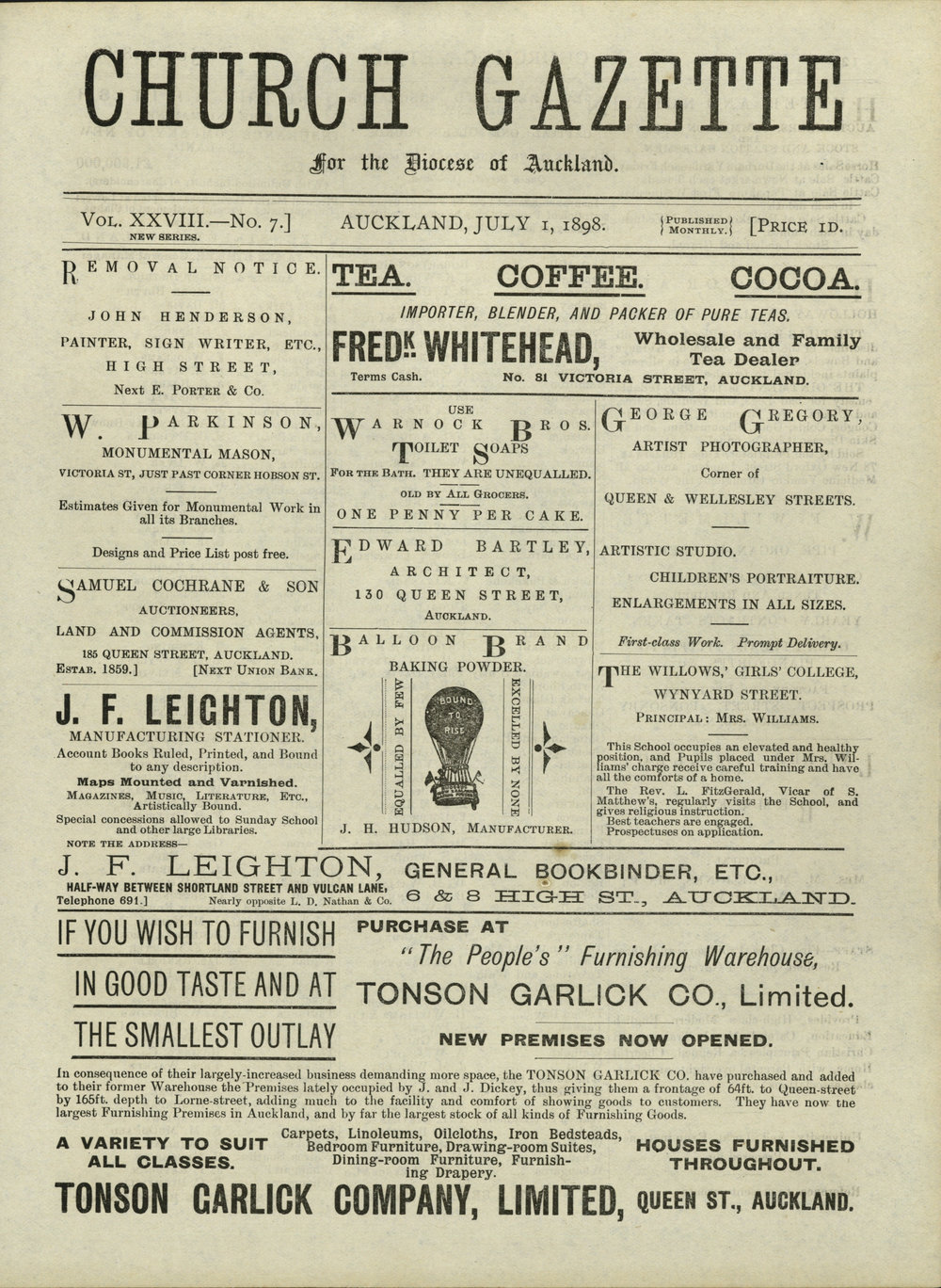 Church Gazette, Auckland: July 1898