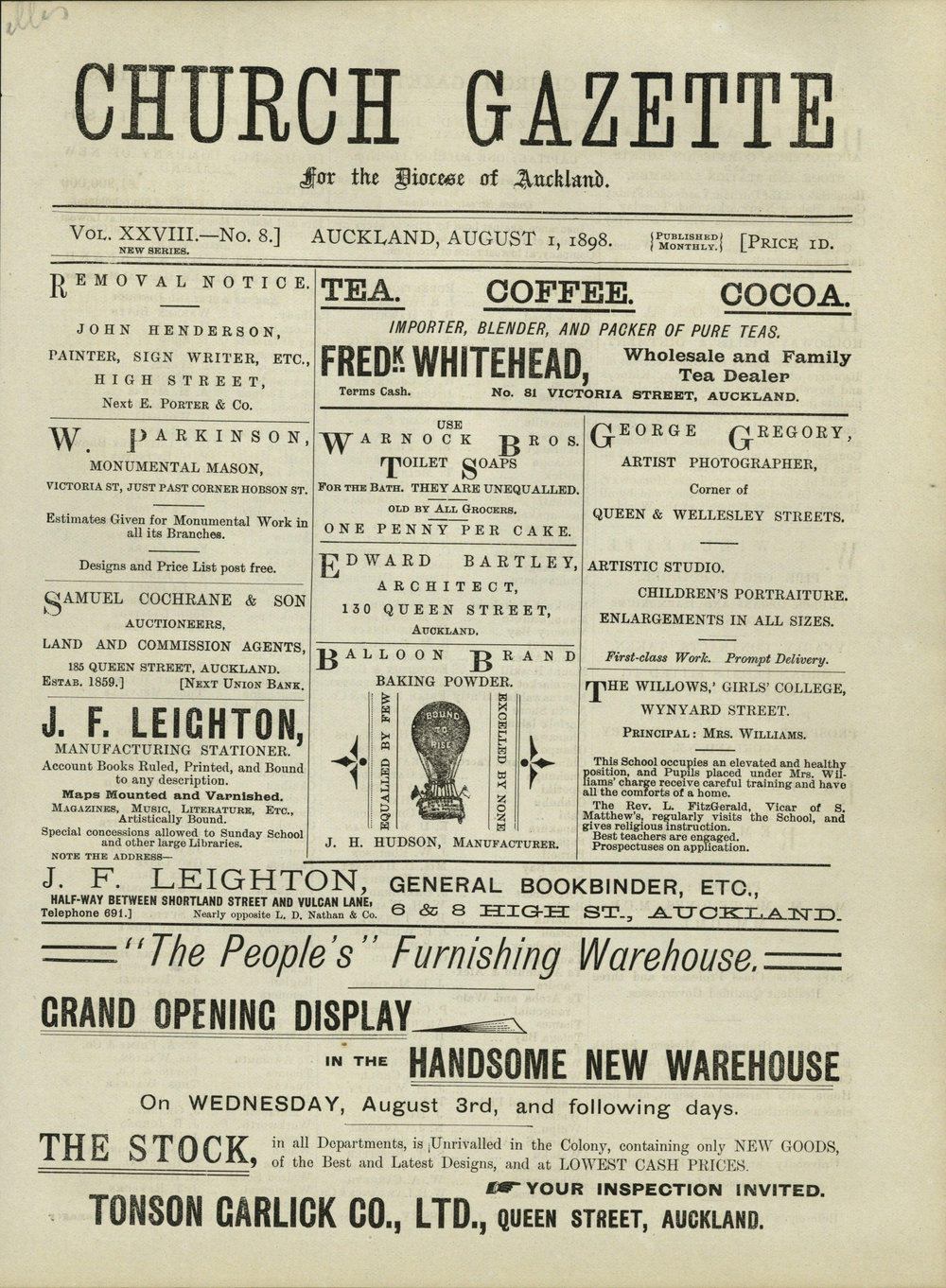 Church Gazette, Auckland: August 1898