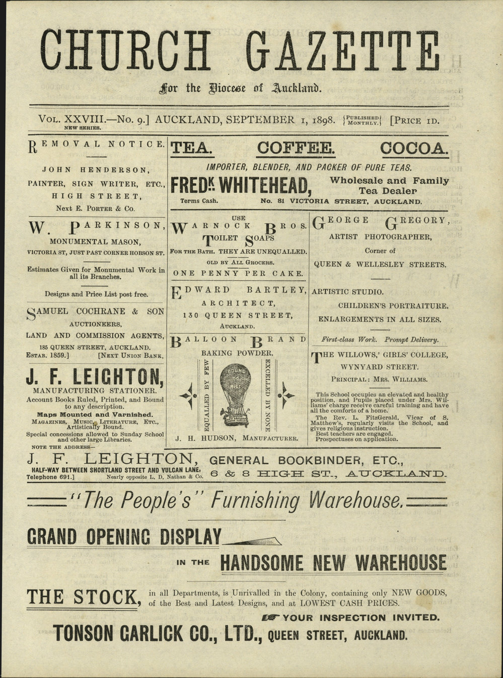 Church Gazette, Auckland: September 1898