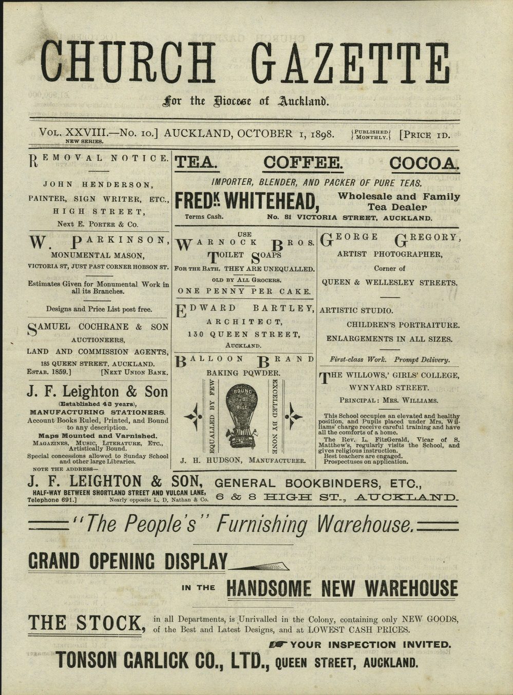 Church Gazette, Auckland: October 1898