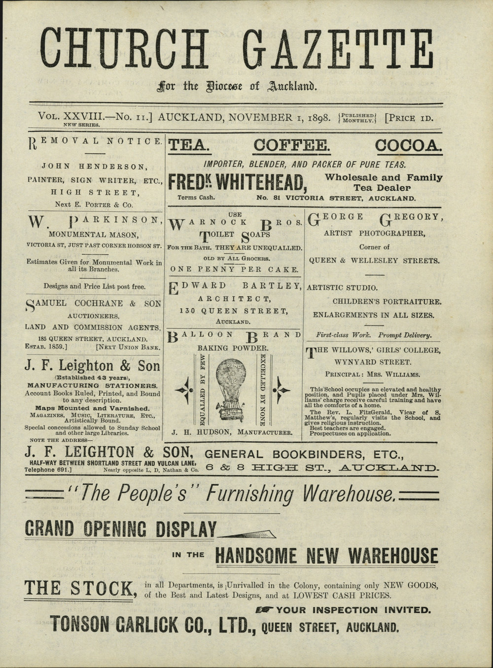 Church Gazette, Auckland: November 1898