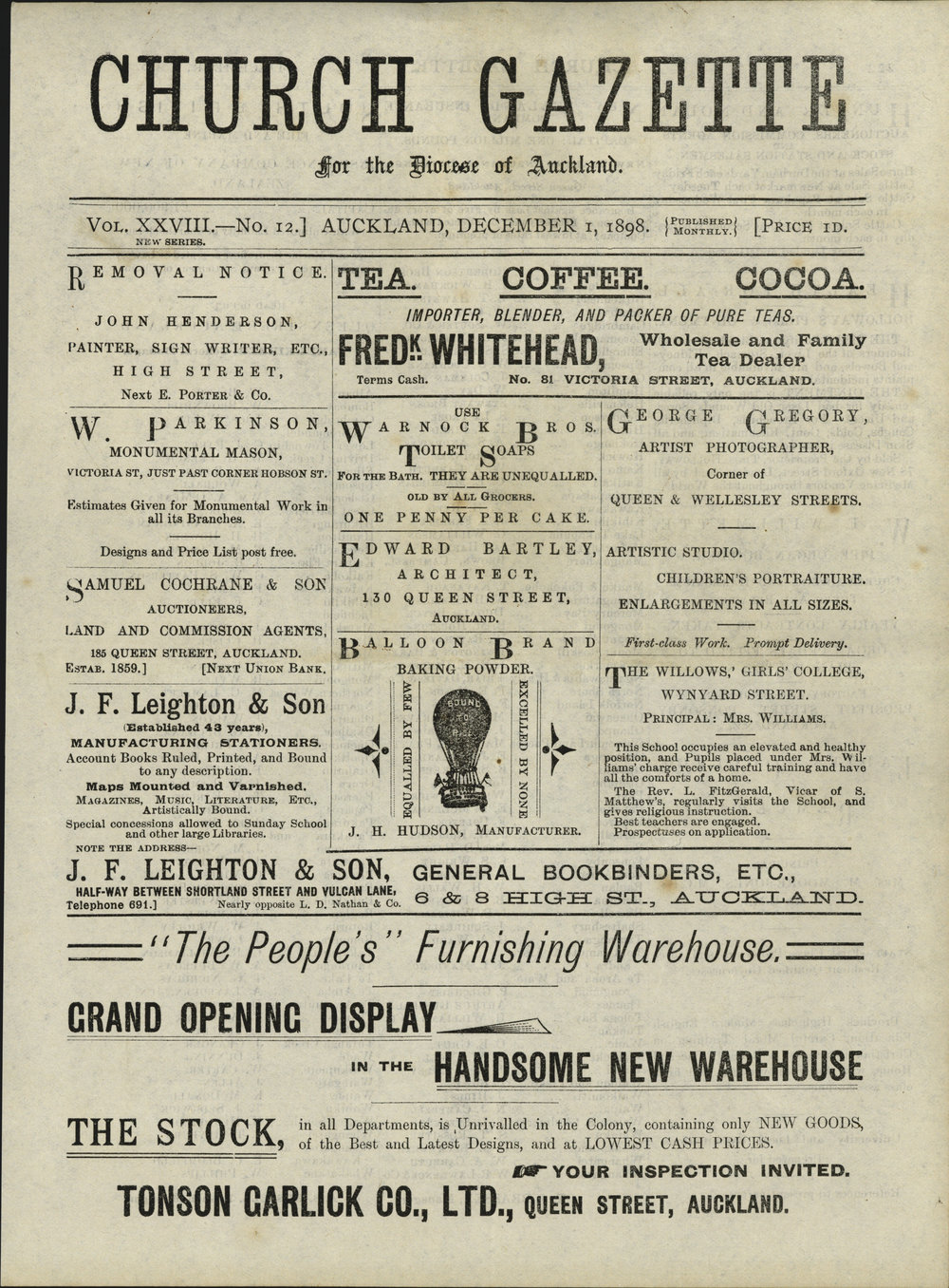 Church Gazette, Auckland: December 1898