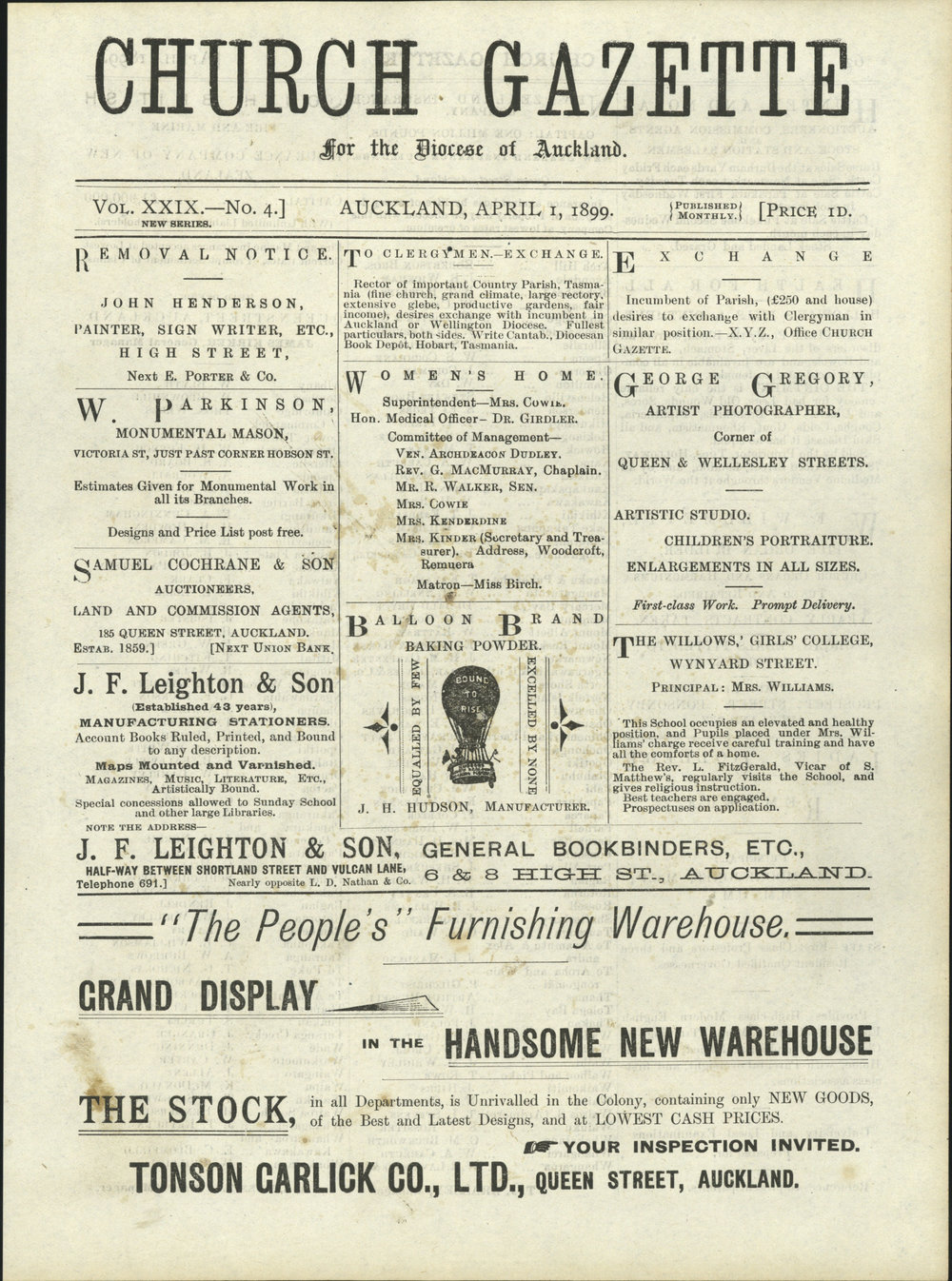 Church Gazette, Auckland: April 1899