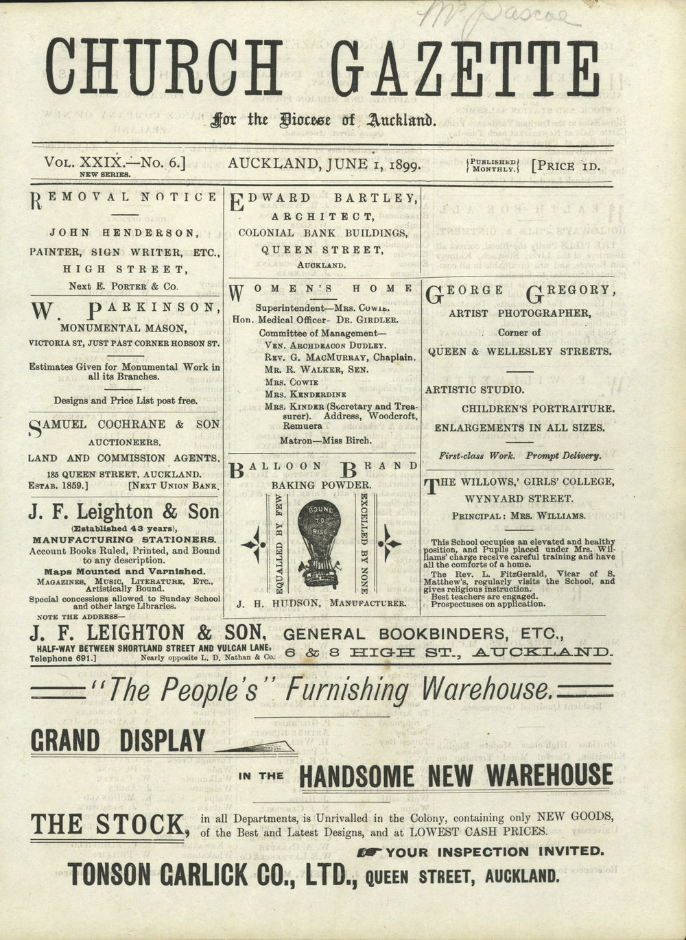 Church Gazette, Auckland: June 1899