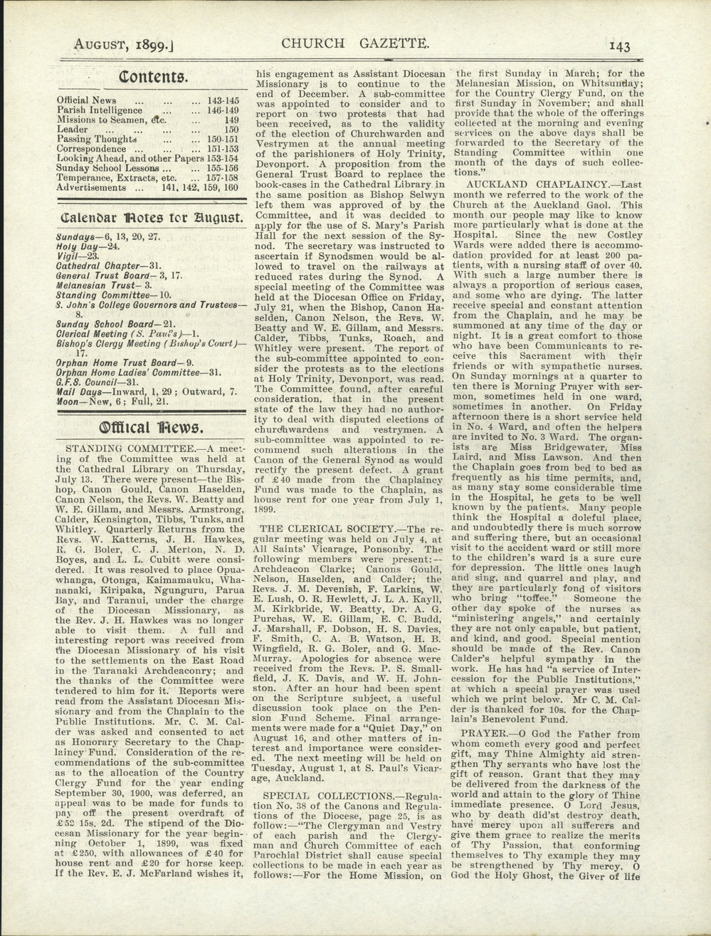 Church Gazette, Auckland: August 1899