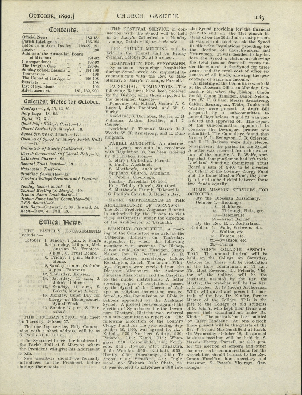 Church Gazette, Auckland: October 1899