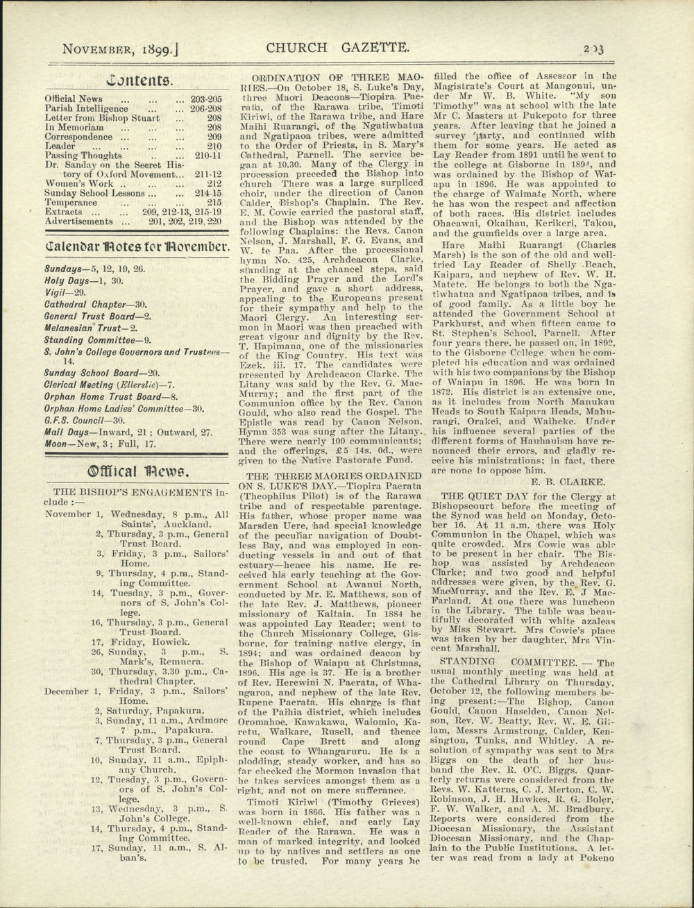 Church Gazette, Auckland: November 1899