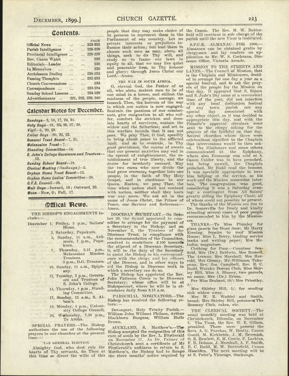 Church Gazette, Auckland: December 1899