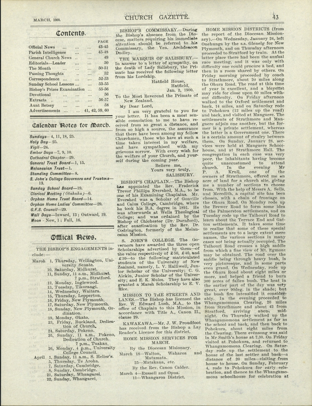 Church Gazette, Auckland: March 1900