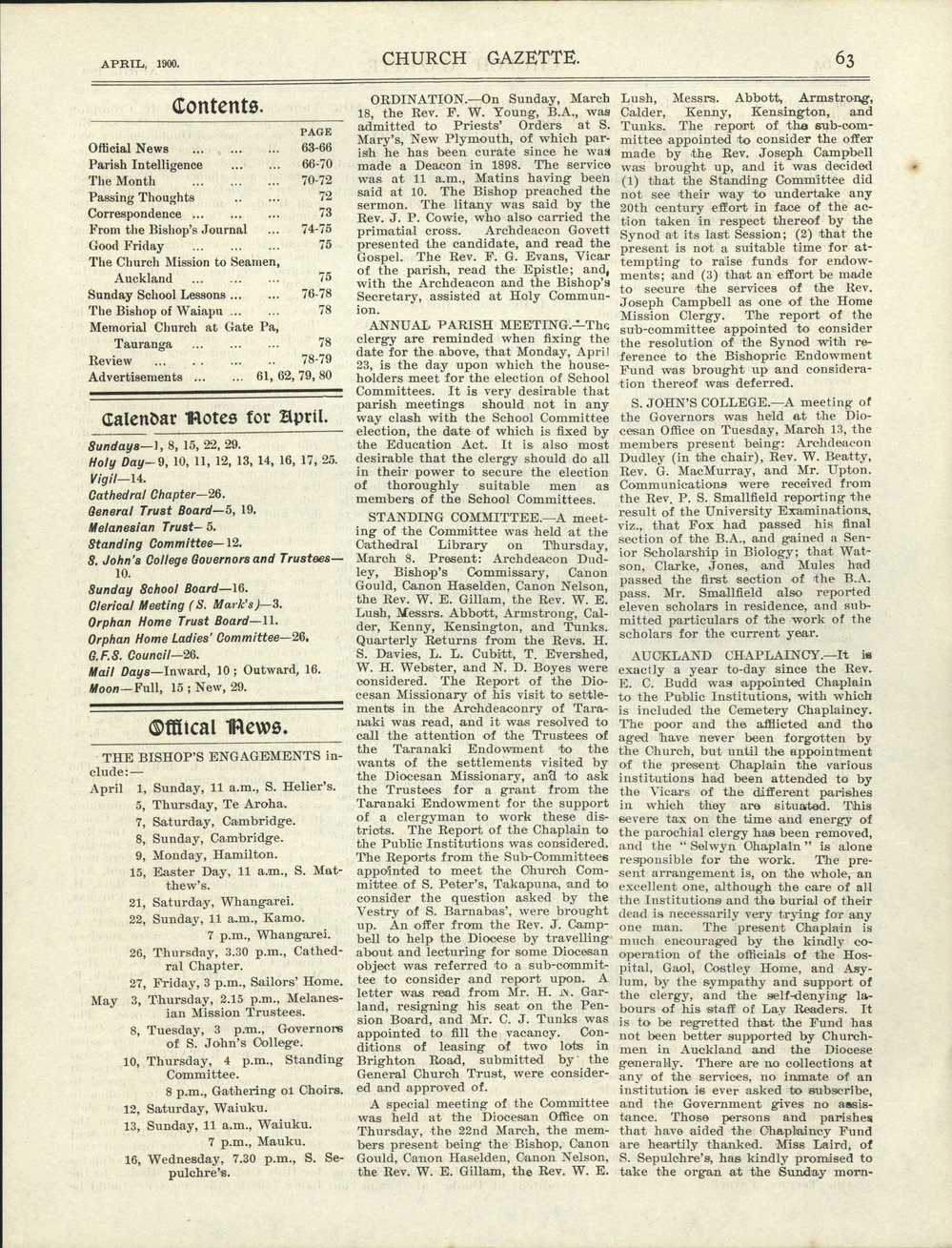 Church Gazette, Auckland: April 1900