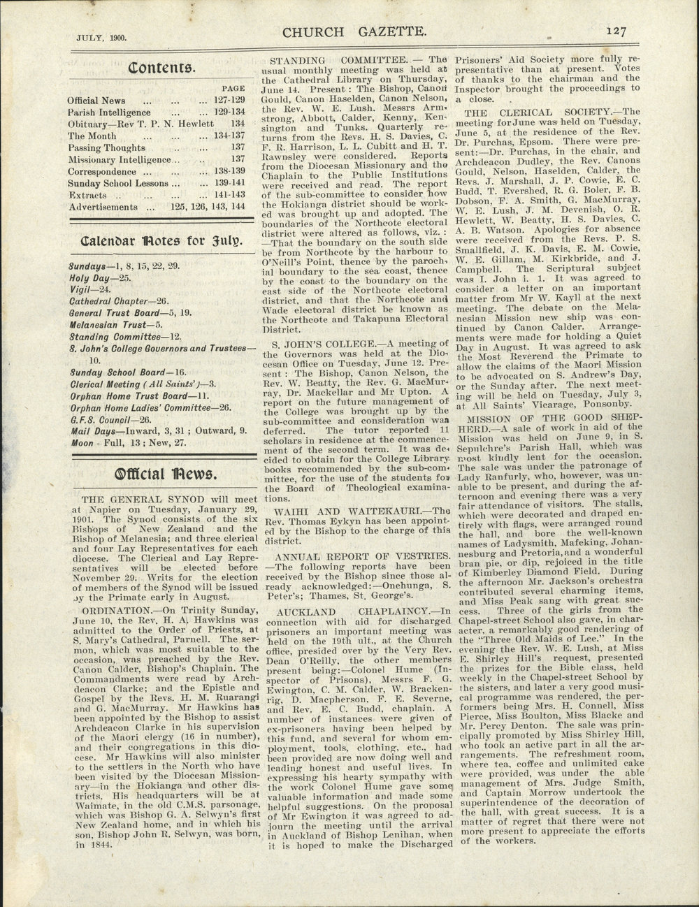 Church Gazette, Auckland: July 1900