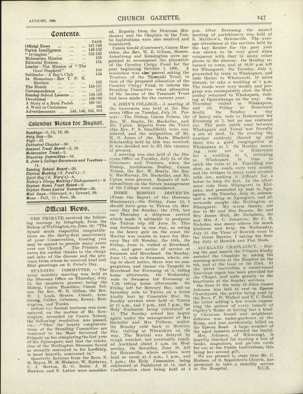 Church Gazette, Auckland: August 1900