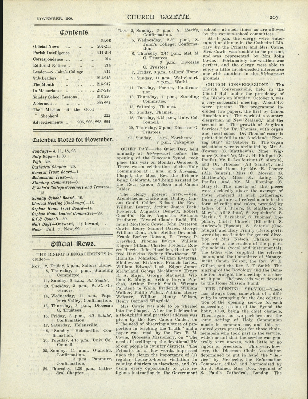 Church Gazette, Auckland: November 1900