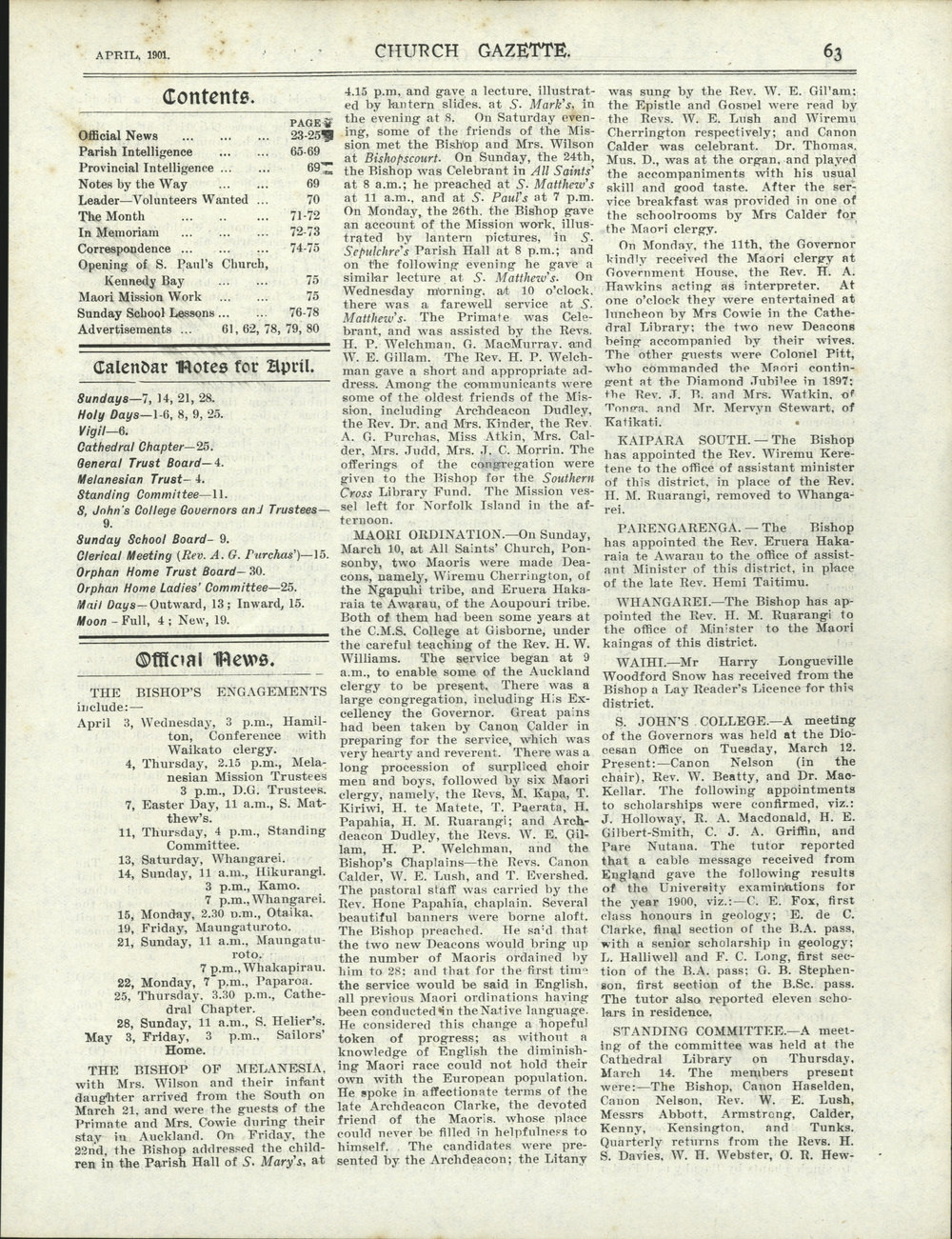 Church Gazette, Auckland: April 1901