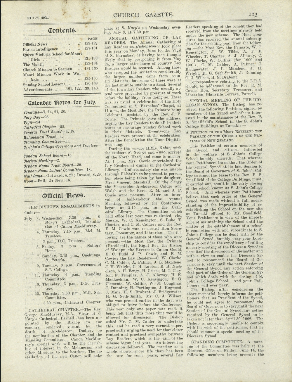 Church Gazette, Auckland: July 1901