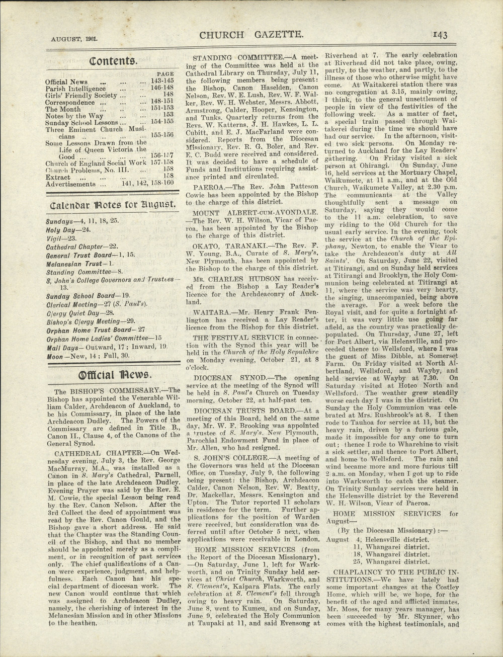 Church Gazette, Auckland: August 1901