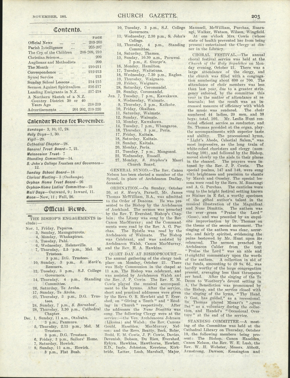 Church Gazette, Auckland: November 1901