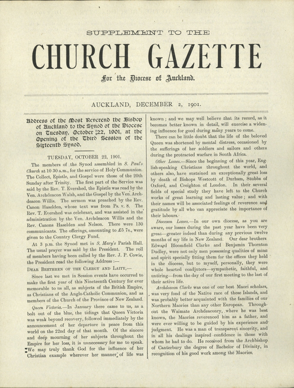 Church Gazette, Auckland: December 1901 Supplement