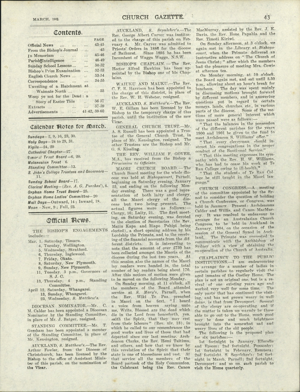 Church Gazette, Auckland: March 1902