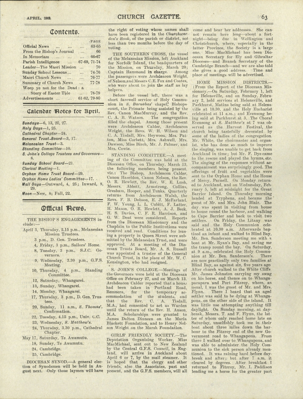 Church Gazette, Auckland: April 1902