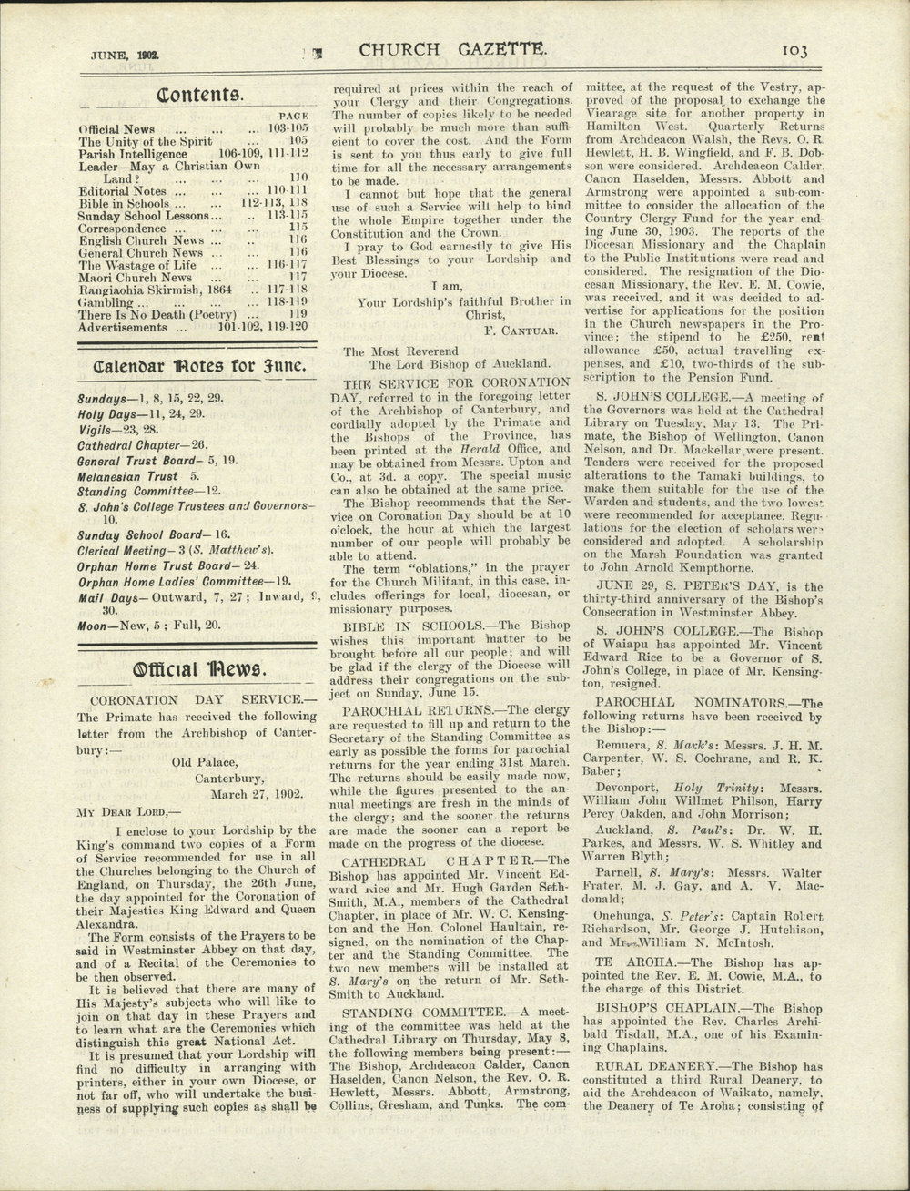 Church Gazette, Auckland: June 1902