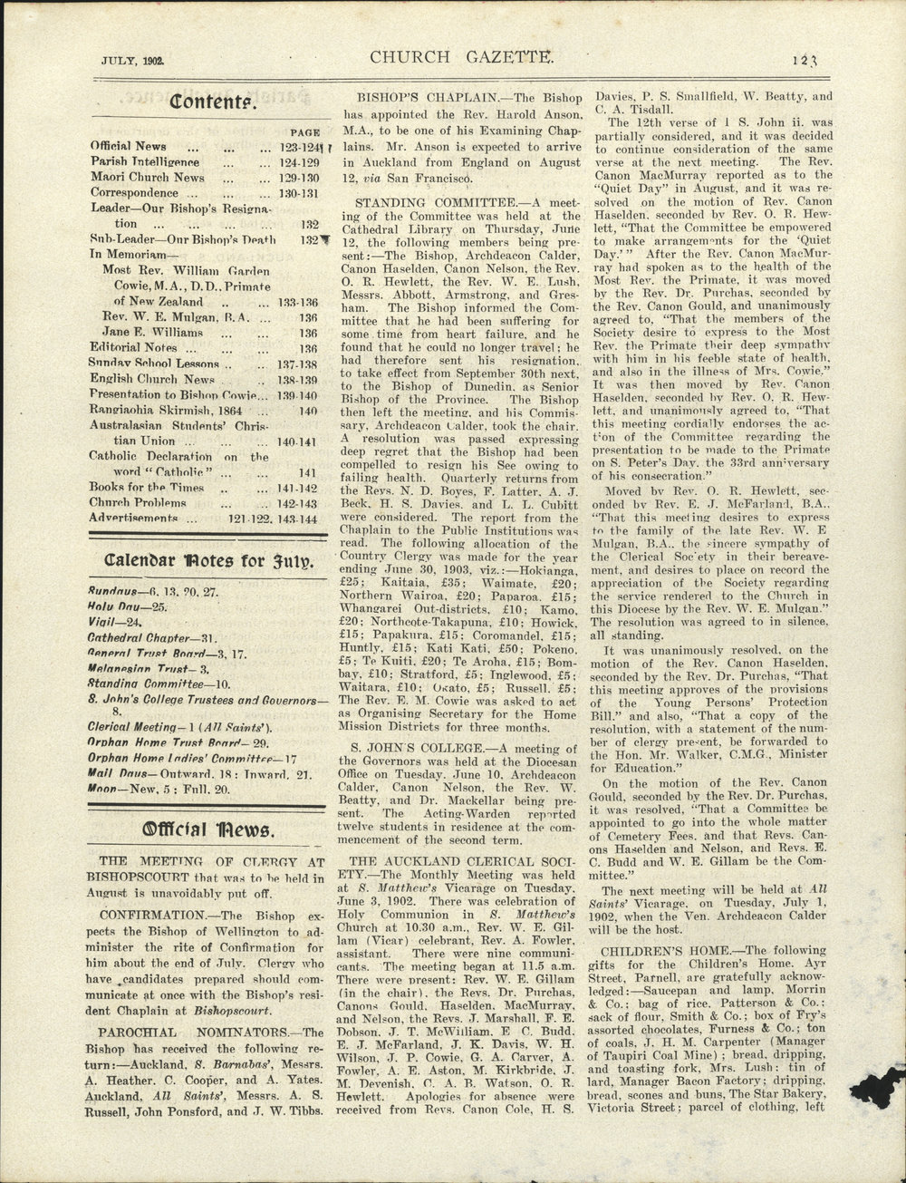 Church Gazette, Auckland: July 1902