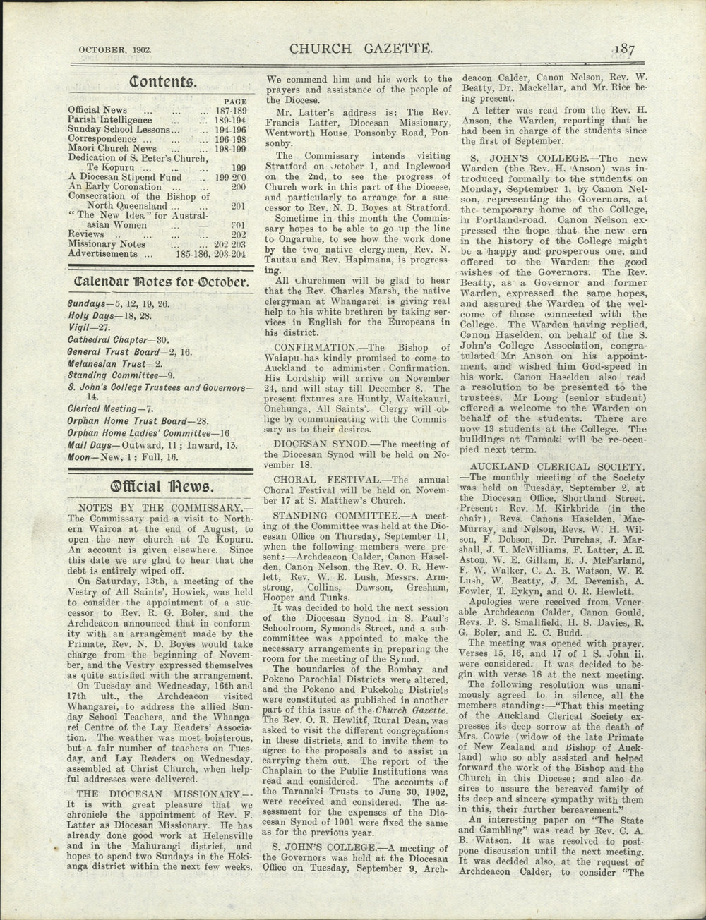 Church Gazette, Auckland: October 1902