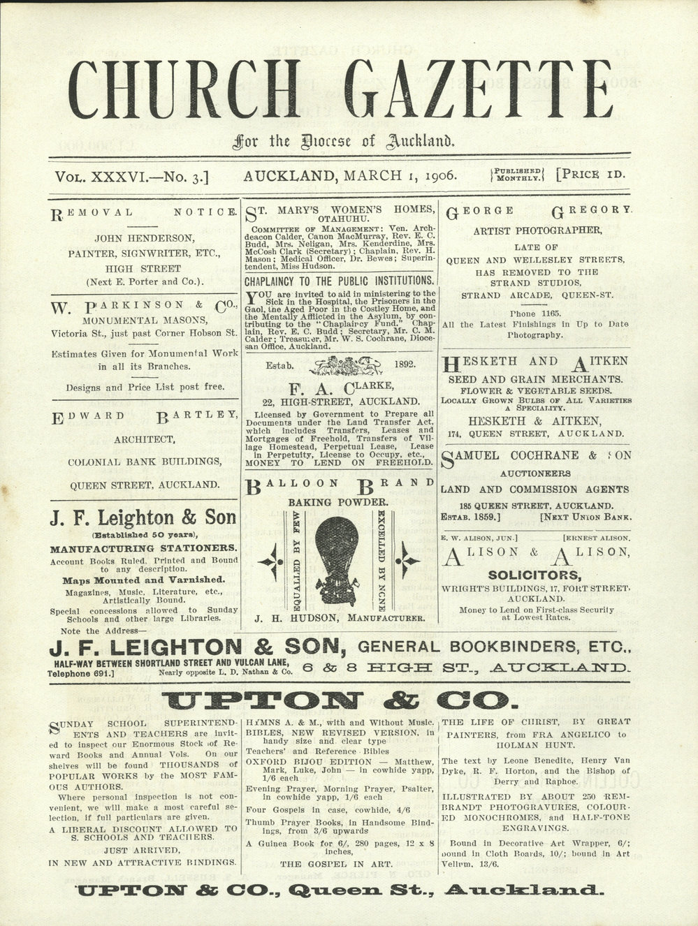 Church Gazette, Auckland: March 1906