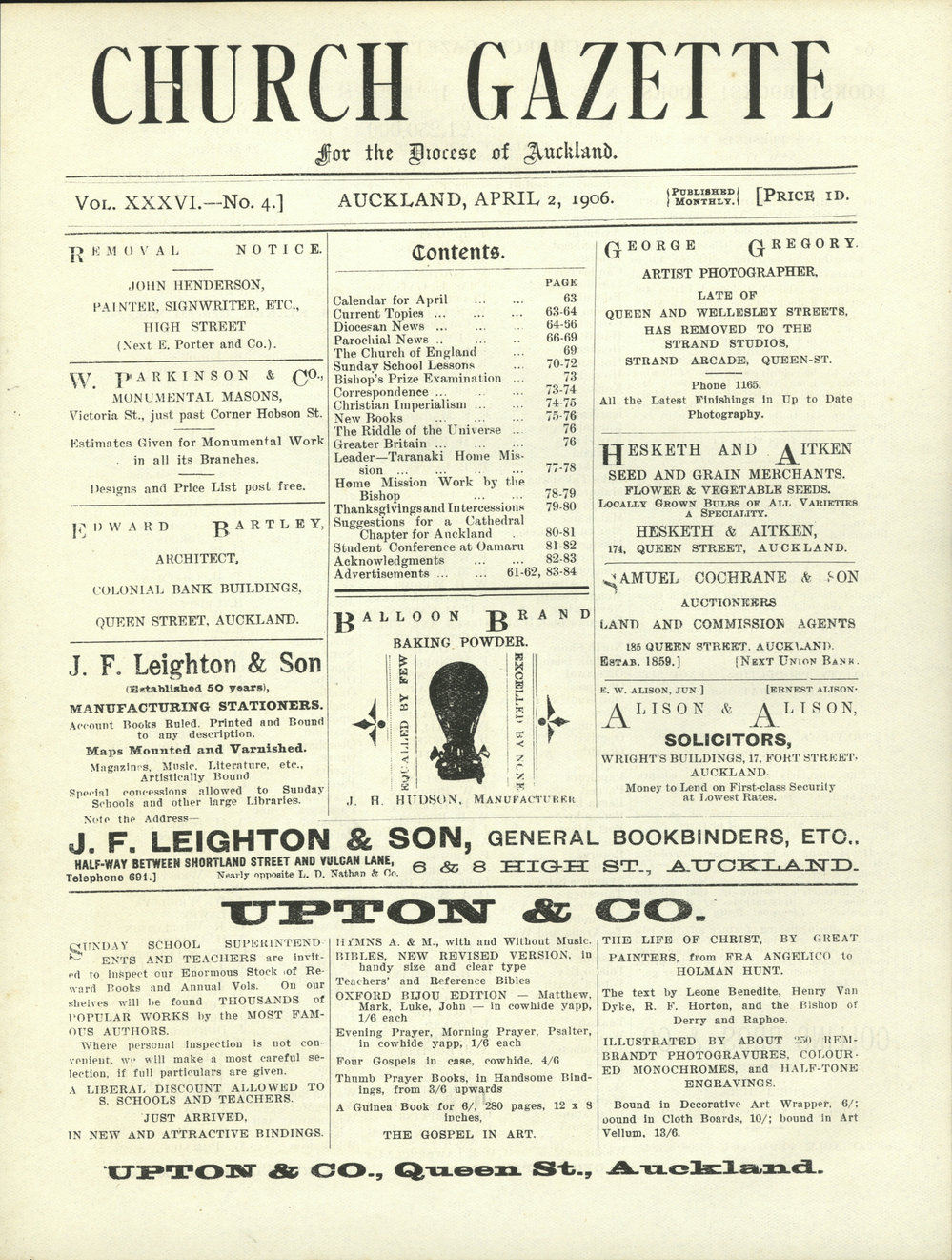 Church Gazette, Auckland: April 1906