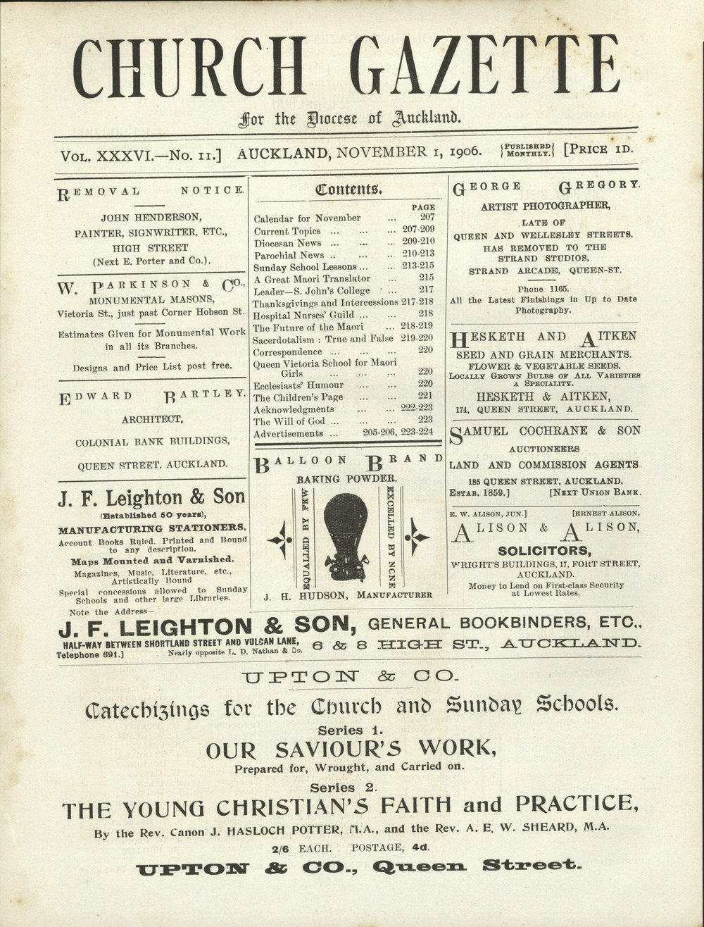 Church Gazette, Auckland: November 1906