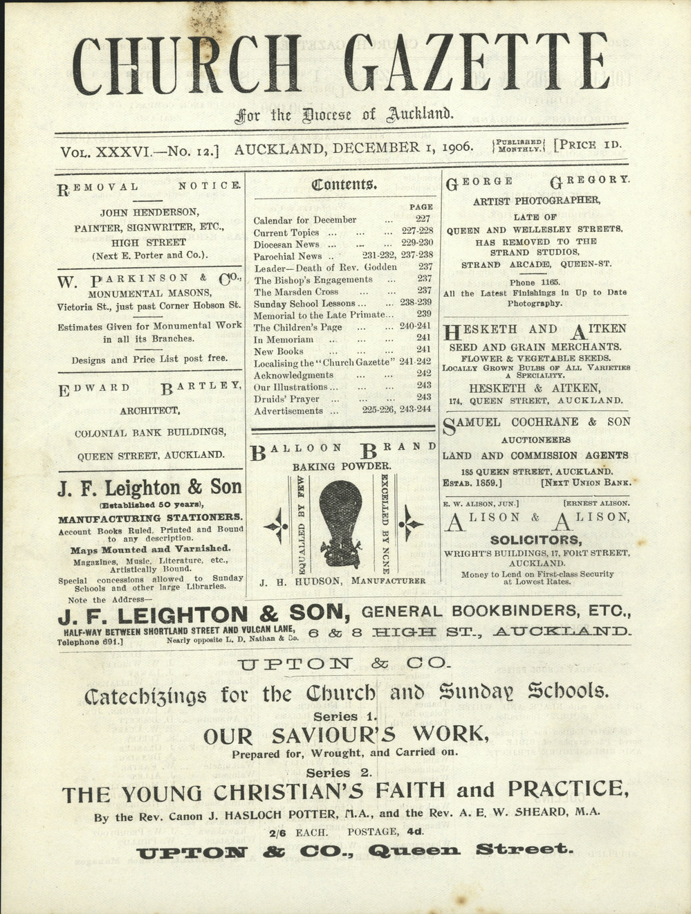 Church Gazette, Auckland: December 1906