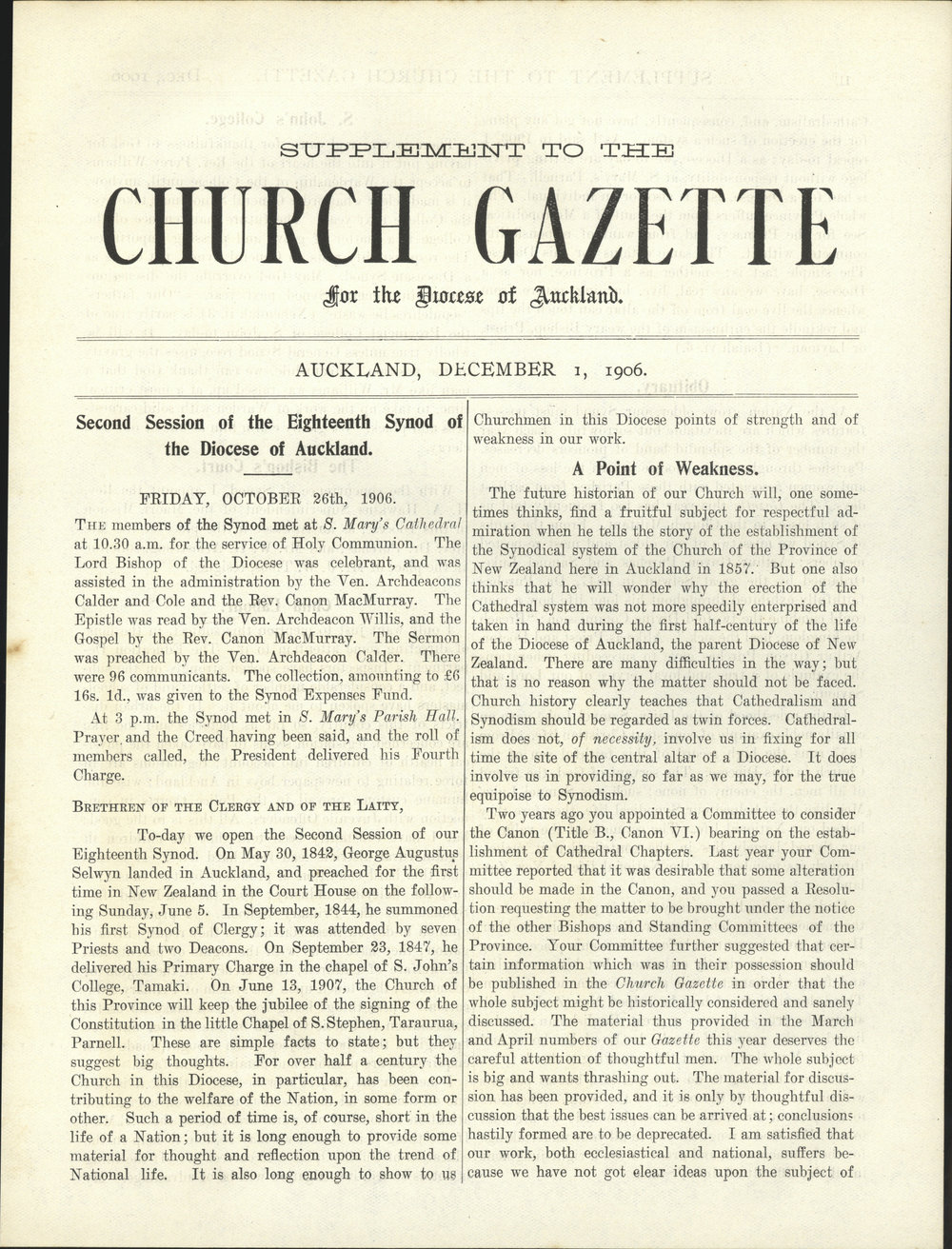 Church Gazette, Auckland: December 1906 Supplement