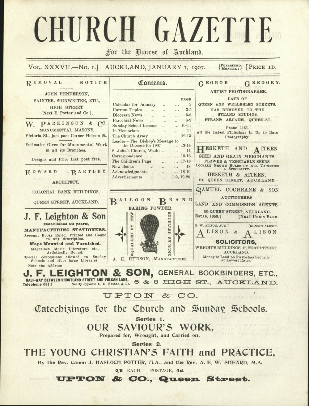 Church Gazette, Auckland: January 1907