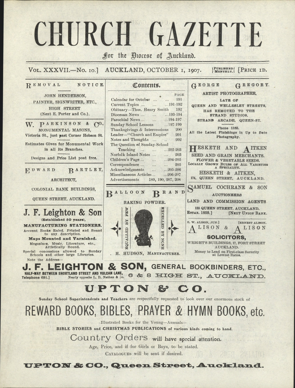 Church Gazette, Auckland: October 1907