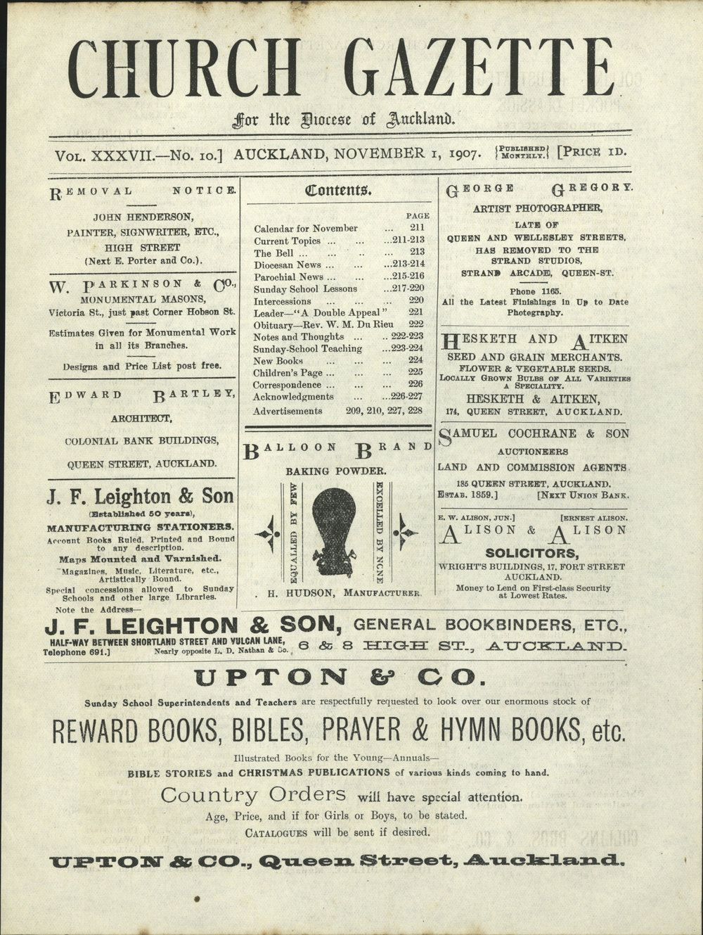 Church Gazette, Auckland: November 1907