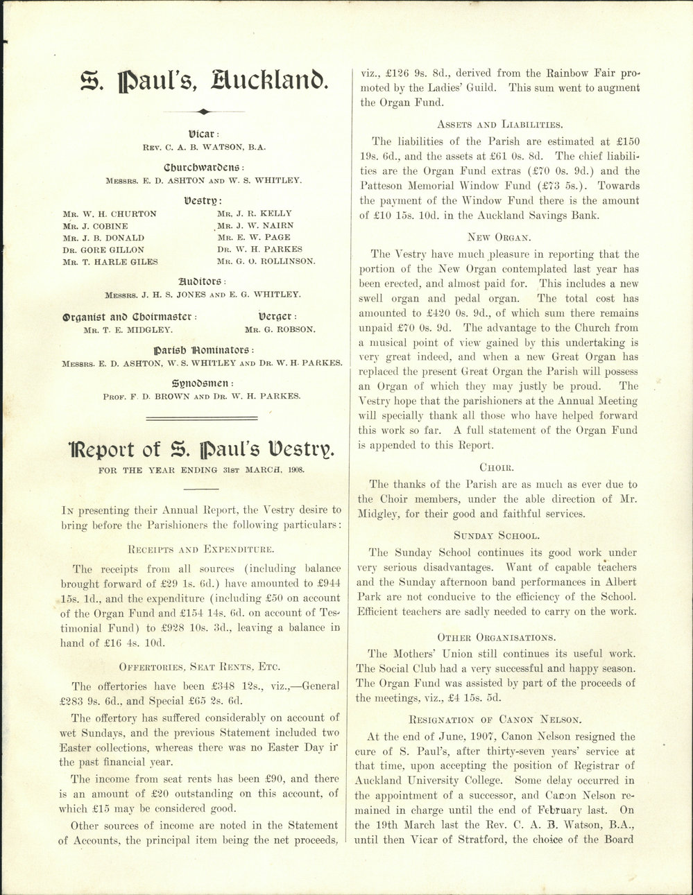Church Gazette, Auckland: March 1908 Supplement
