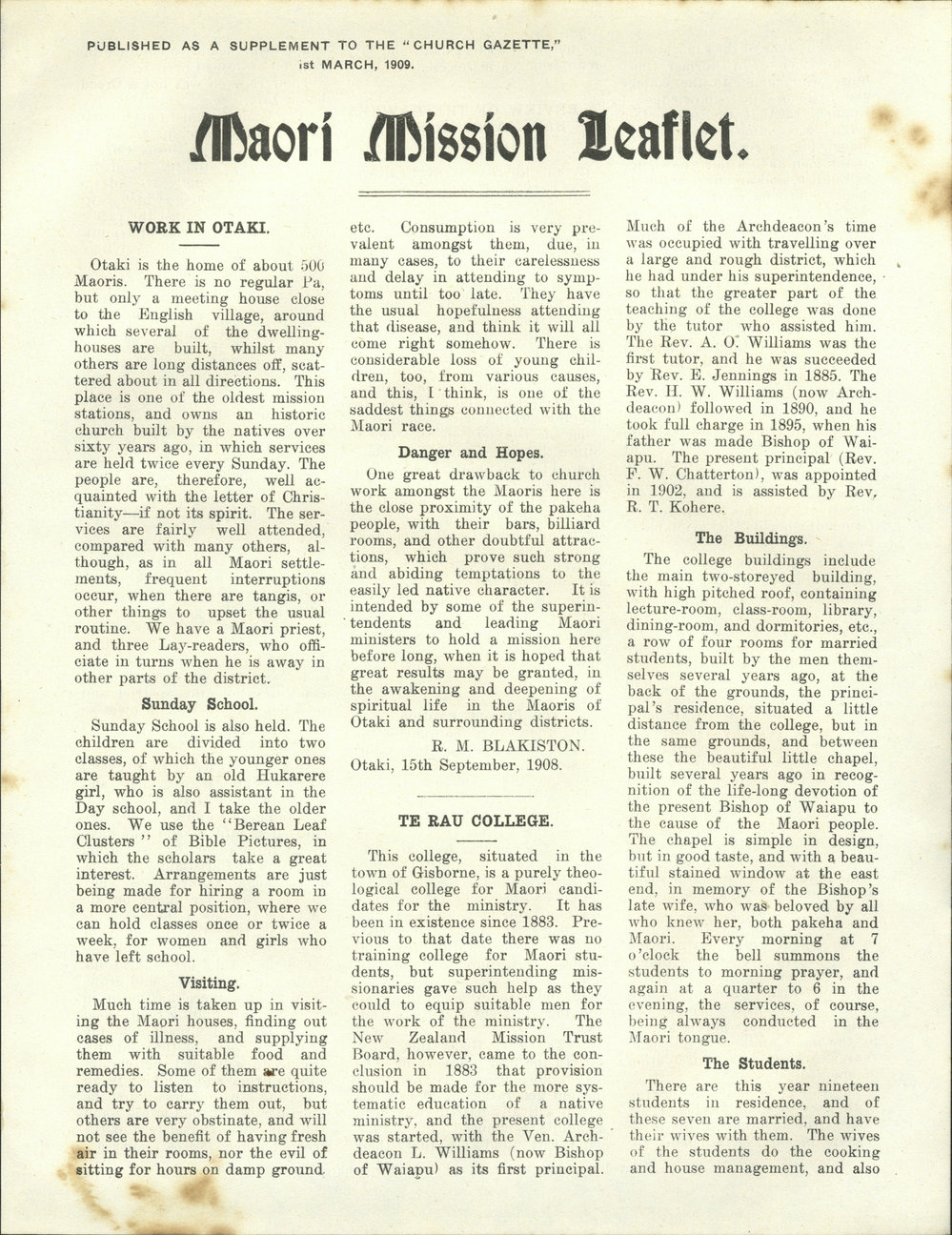 Church Gazette, Auckland: March 1909 Supplement
