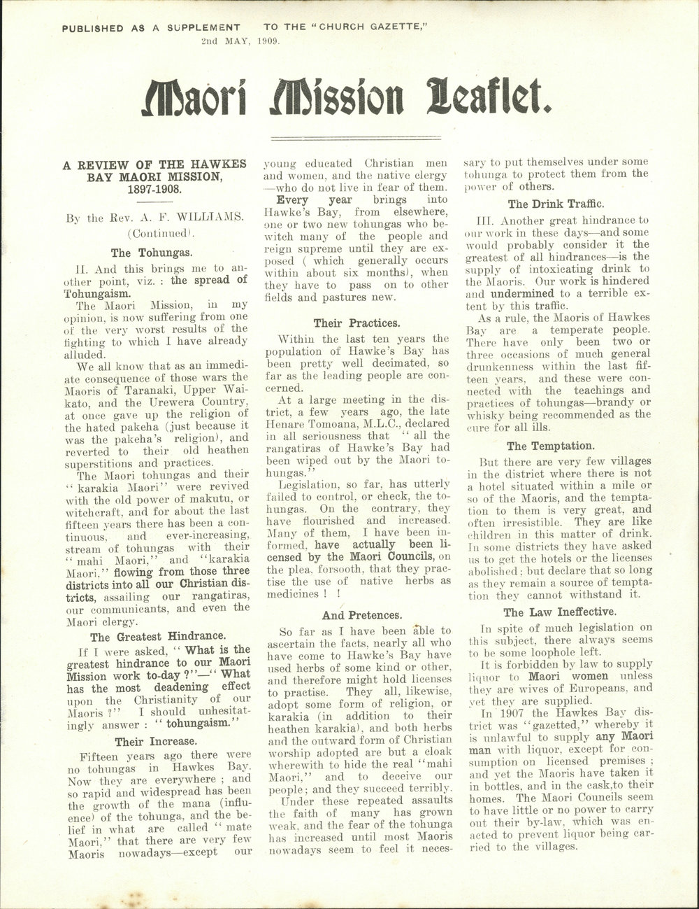Church Gazette, Auckland: May 1909 Supplement